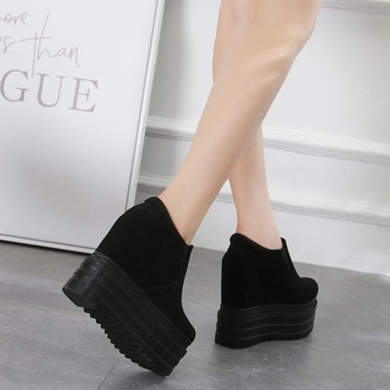 Comemore 13cm High Heels Boots Black Suede Wedges Platforms Shoes Autumn Women Ankle Boots Height Increasing Pumps Bottine Femme - Image 4