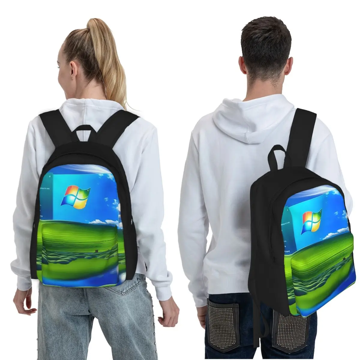 Frutiger Aero Windows XP Background Student Backpack School Bag Hiking Travel Daypack for Men WomenFashion Bookbag Shoulder Bags