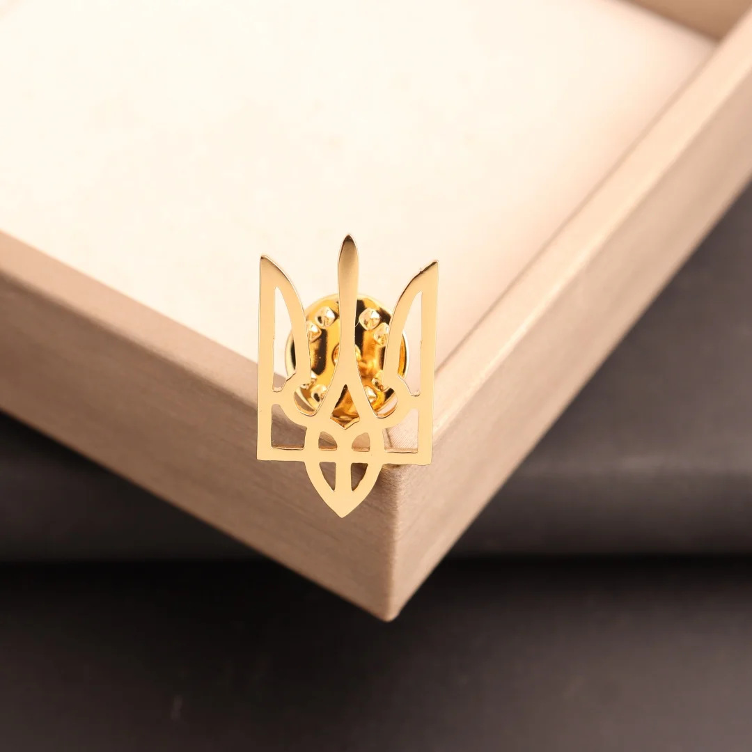 Brosche mit ukrainischem Nationalsymbol für Männer und Frauen, goldfarben, Edelstahl, Schmuck, Anzug, Kragen, Abzeichen, 2025, Großhandel – Detail 5