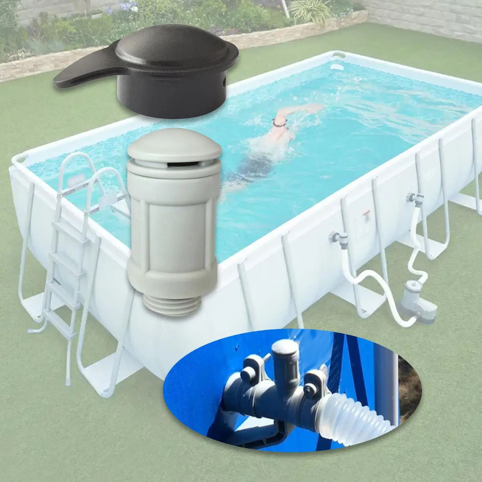 에어 제트 밸브 캡은 설치가 쉽고 어댑터를 직접 대체할 수 있습니다. 뒷마당 마당 가정 수영장 유지 관리를 위한 경량 예비 부품입니다.