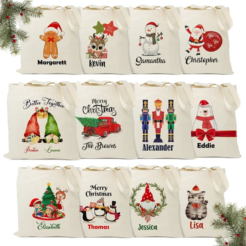 Personalized name Christmas Tote Bags Christmas Custom gifts Xmas Tote Bag Christmas Stockings Stuffers Decoration gifts for kid