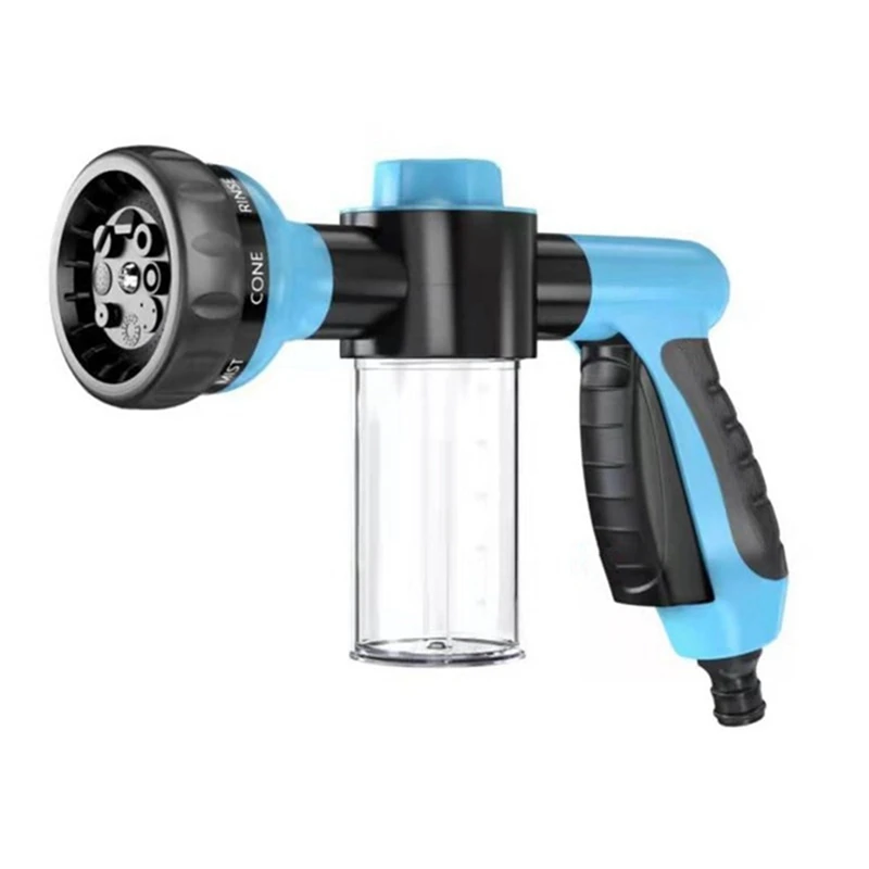 

Garden Hose Nozzle High Pressure Hose Foam Spray With Soap Dispenser Eight-In-One Spray Mode Blue
