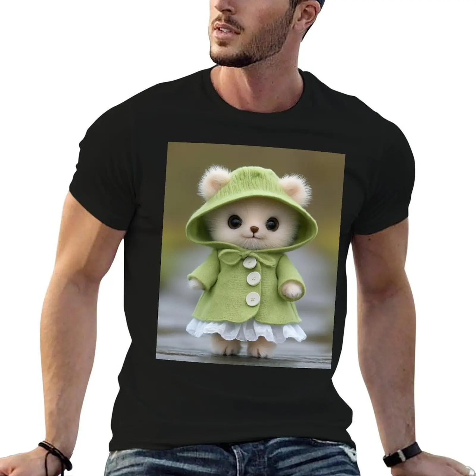 Little bear with green coat and hat T-Shirt Lightweight Running Sports T-Shirt