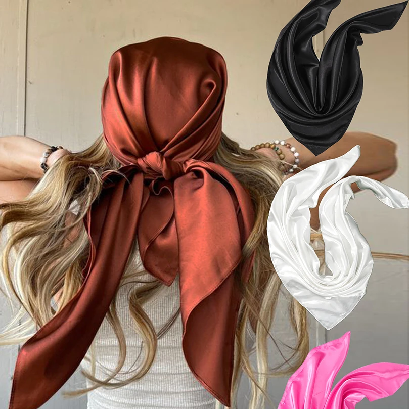 90Cm Large Satin Scarf Hijab Scarf Women Silk Satin Headband Hair Scarves Bandana Women Silk Square Scarf Hair Accessories