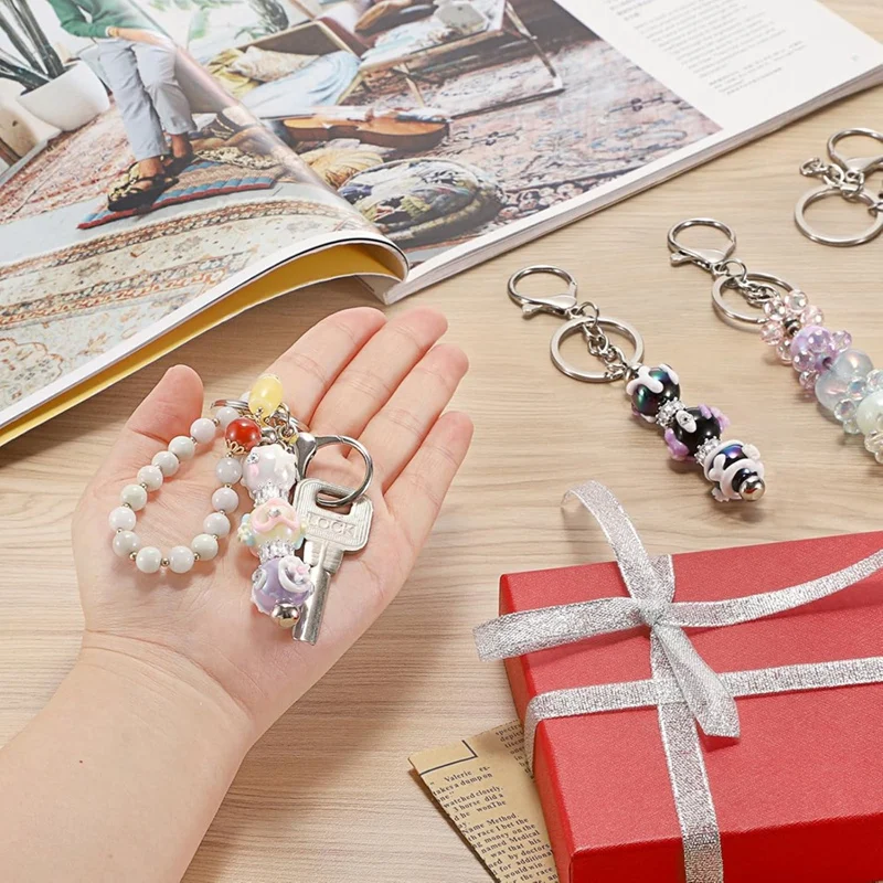 WISH 12 Set Beadable Keychain Making Kit Metal Beaded Keychain Kit, Sublimation Keychain Blanks For DIY Crafts Making Gift