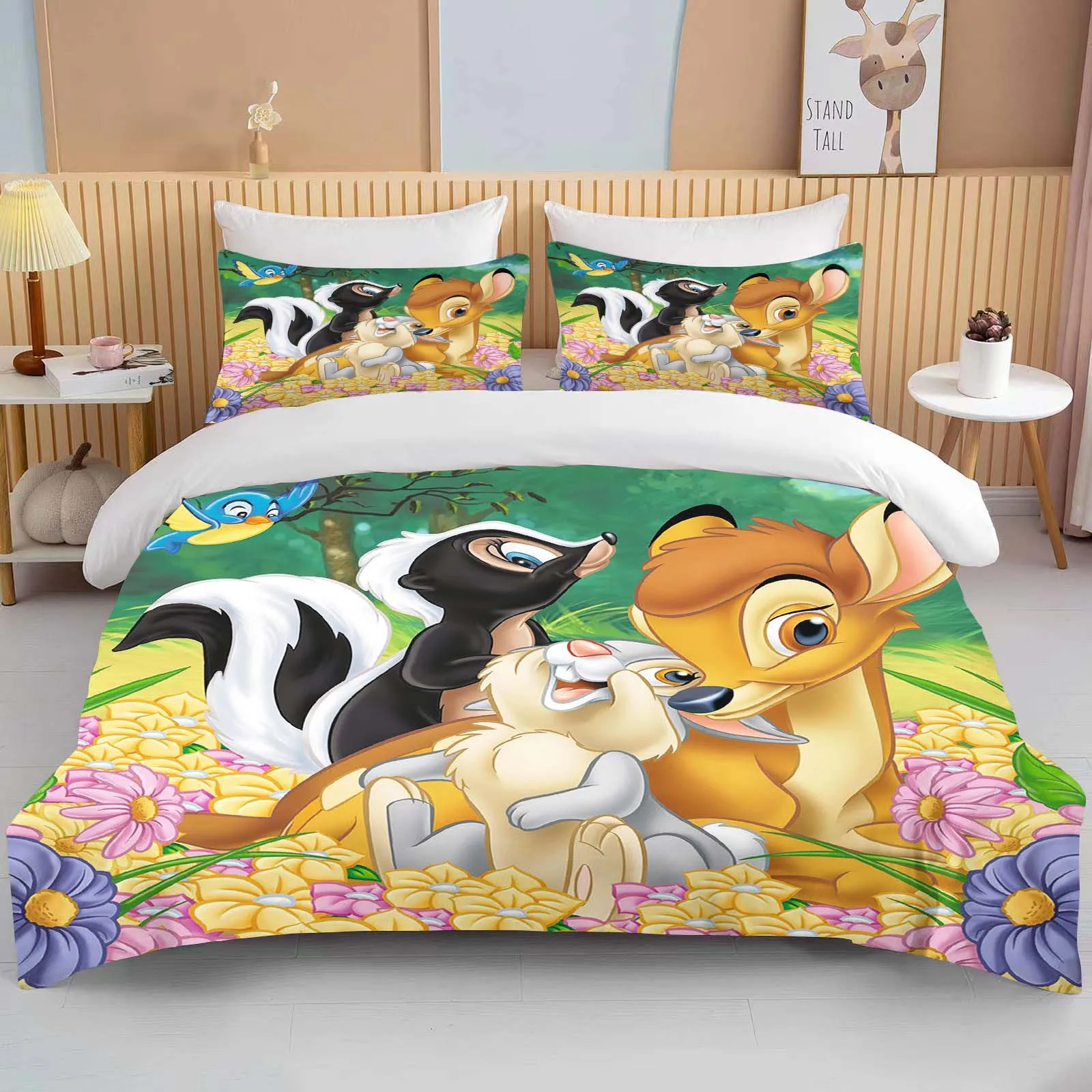 10 Maten Disney Bambi Beddengoed Set Cartoon Anime Dekbedovertrek Dekbedovertrek Kussensloop Jongens Meisjes Kinderen Volwassenen Koning Cadeau