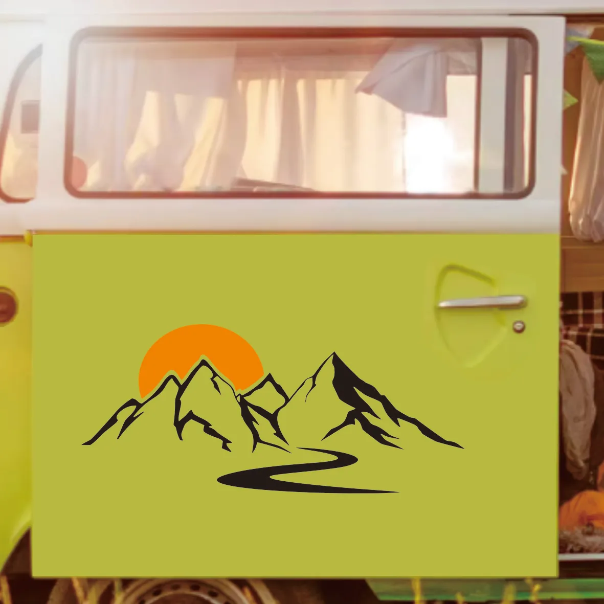 

Vinyl Decals - Mountain & Sun Scene | Ideal for Caravan, Motorhome, Camper Van | Truck & Horsebox Accessories