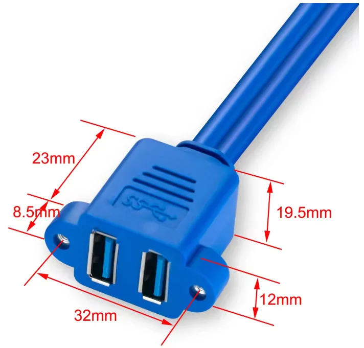 Dual Port USB3.0 Integrated Cable Double Layer Bezel with Extension Ears Screw Holes for Fixation - Enhanced Connection Cable