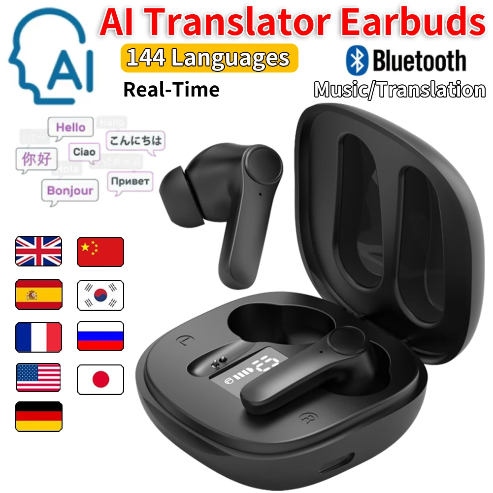 144 Languages Real-Time Translators Headphones 4 Mode AI Translator Earbuds Wireless Bluetooth Translator Headset for Travel