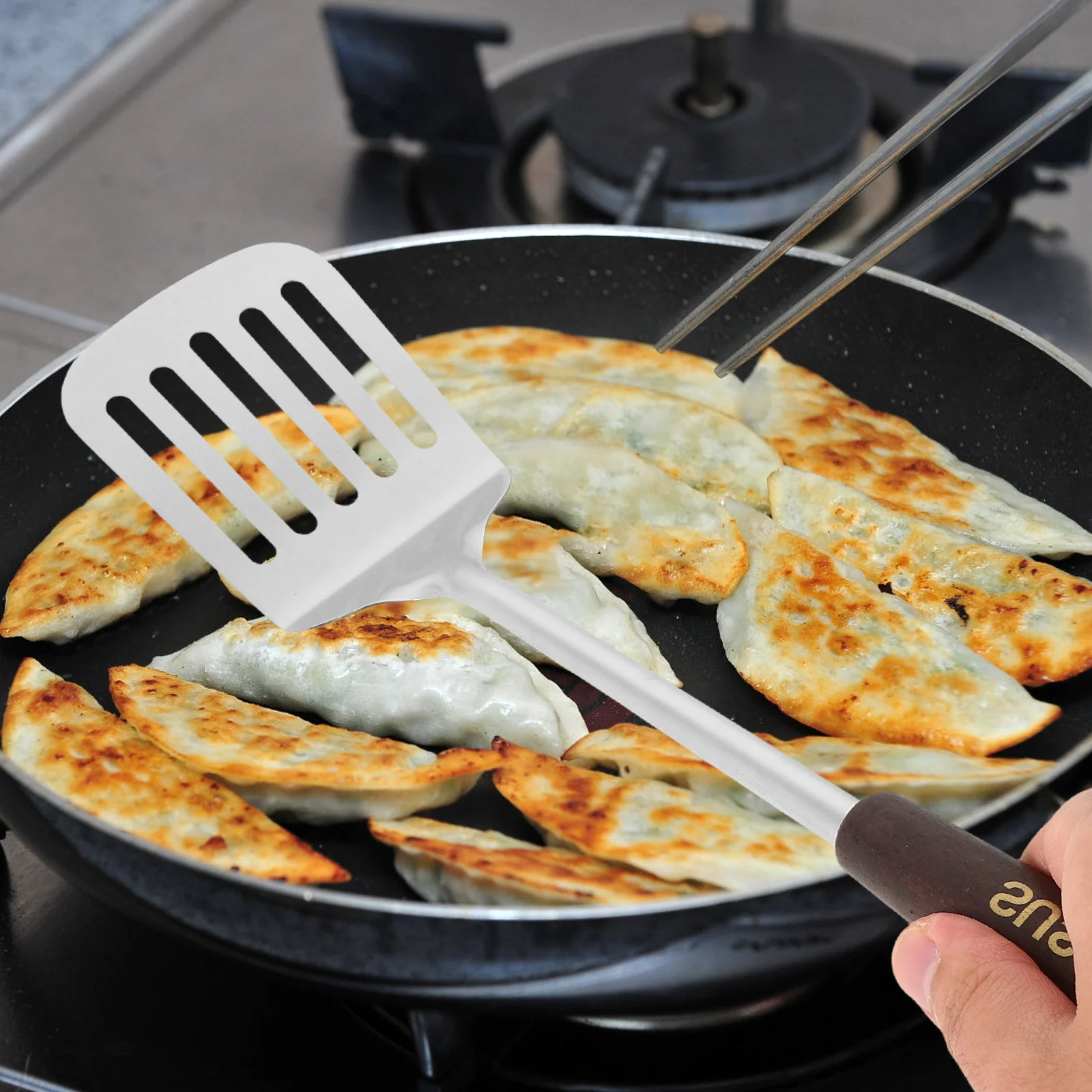 

4Pcs Stainless Steel Kitchen Utensil Set with Long Handle Ergonomic Design Heat Resistant Cooking Tools for Stir Fry Soup and