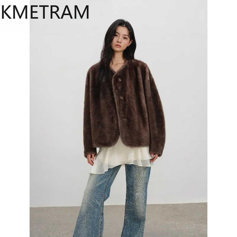 KMETRAM Merino Sheep Shearling Fur Jacket Oversized Outerwear Short Hair Real Fur Coat Winter Clothes Woman Coats Шуба Женская