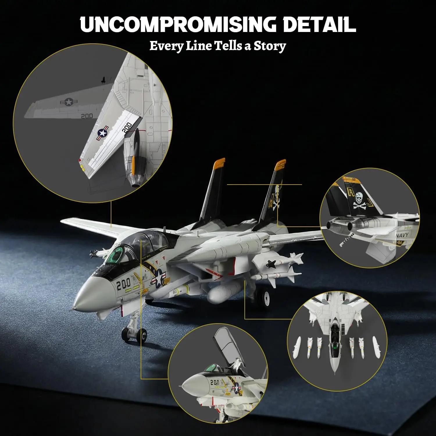 1/72 Scale F-14 Die-Cast Metal Fighter Jet Model with Detachable Missiles and Adjustable Tail Fins Military Enthusiasts Gift