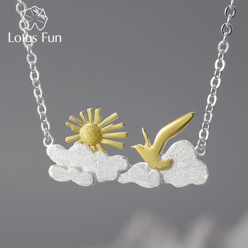 Lotus Fun The Very Sunrise Moment Bird Fashion Pendant Necklace for Women Real 925 Sterling Silver Chain New in Fine Jewelry