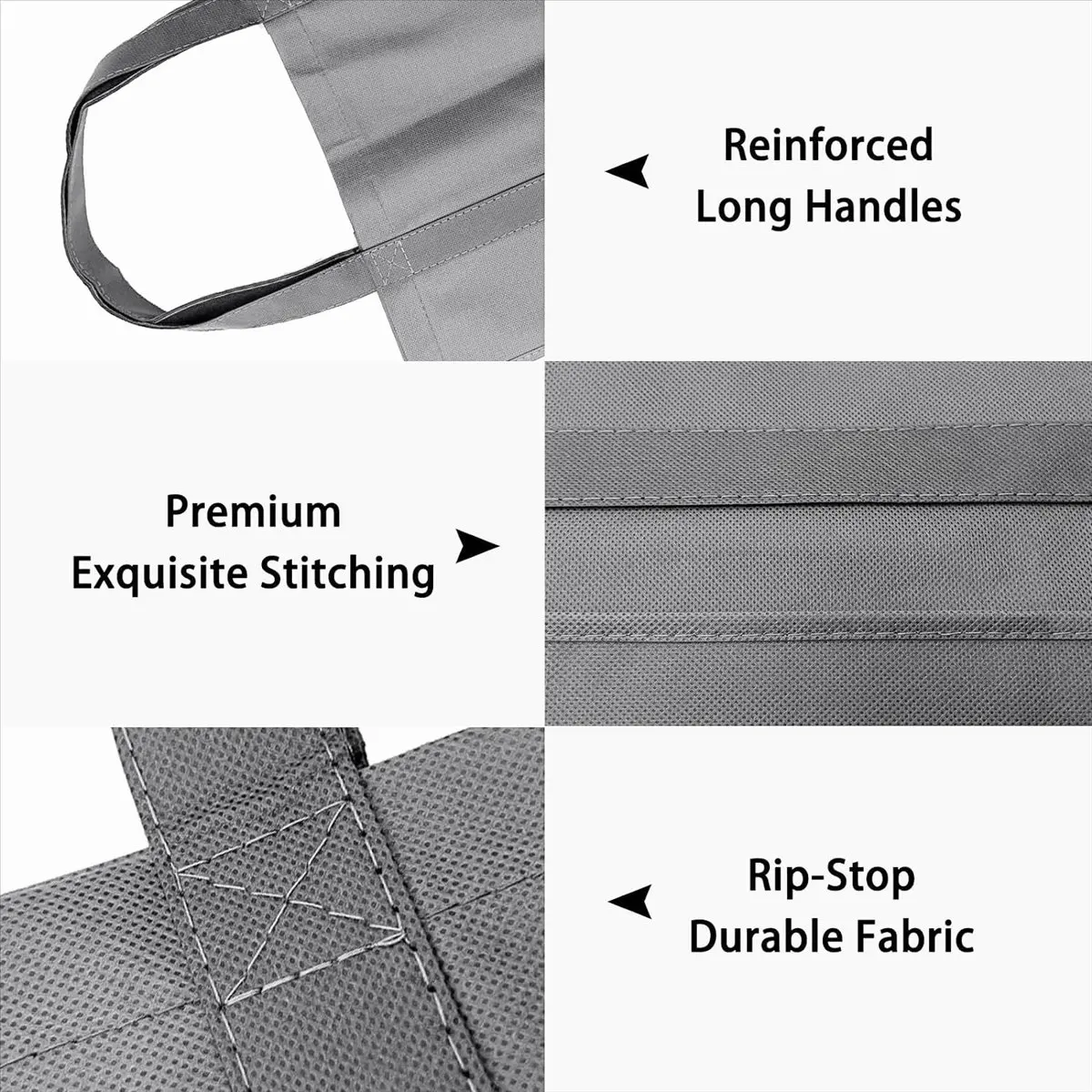 ABQR 35L Reusable Grocery Bags with Long Handles, 10 Pack Foldable Reusable Shopping Bags, Grocery Bulk Tote Bags Grey