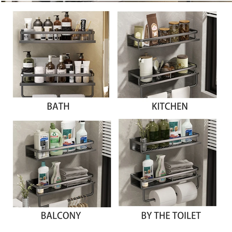 Bathroom Shelf Makeup Storage Organizers Aluminum Shower Shampoo Towel Rack Shelves No Drill Wall Shelf Bathroom Accessories