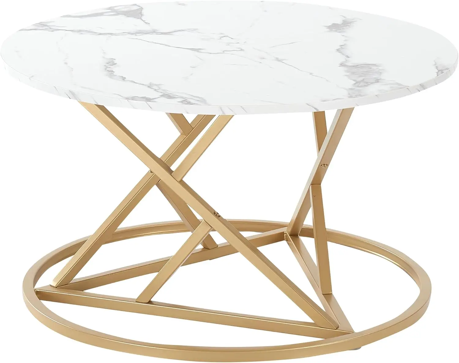 Marmor Couchtisch Weiß Rund Marmor Table for Living Room, Modern Couch Beistelltisch Sofa Table Rund mit Champagne Goldenem Rahmen