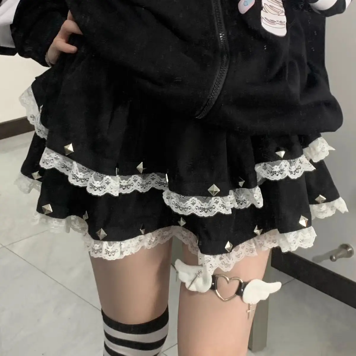 Gonna torta Y2K con finiture in pizzo estivo Gonna a trapezio a vita alta per ragazza morbida da donna Gonna ort alla moda f-lunghezza per adolescenti