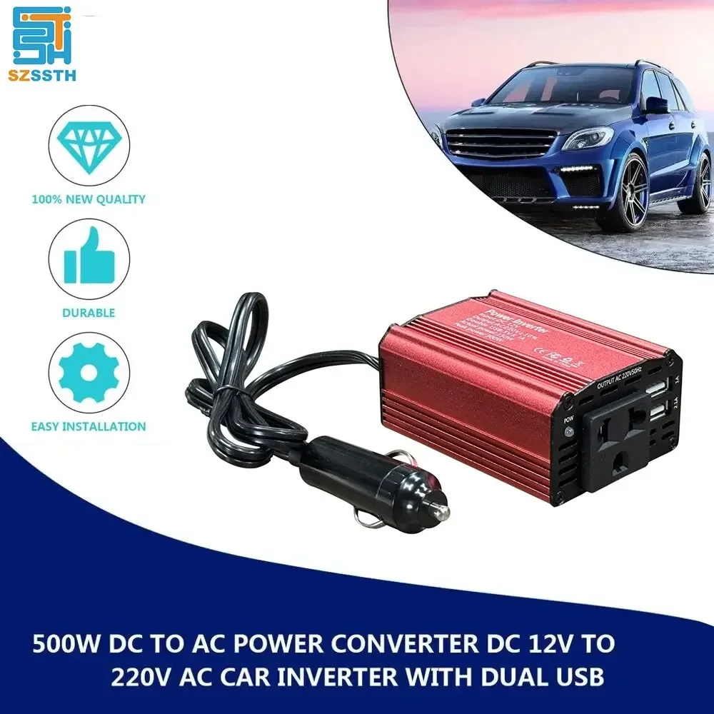 

300W DC to AC Power Converter DC 12V to 220V AC Car Inverter Automatic Transformer With Dual USB EU Socket Car Adapter Dropship