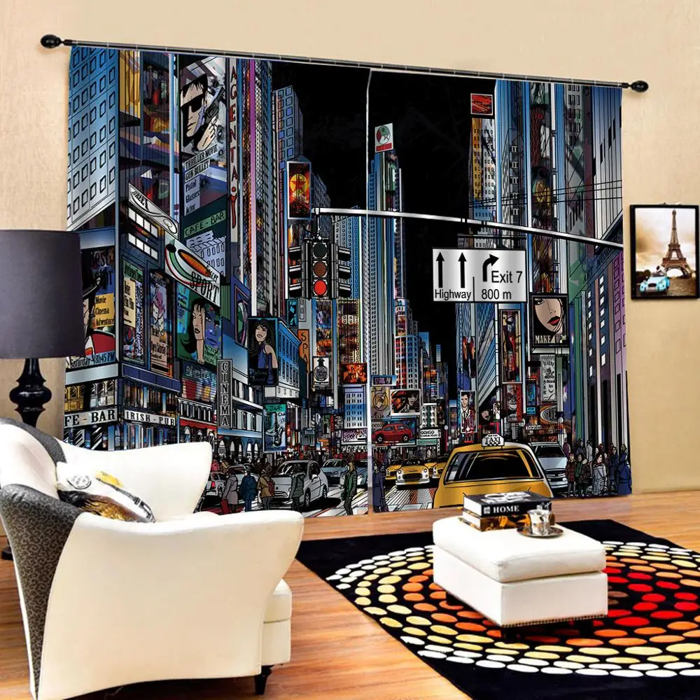 Luxury Blackout 3D Window Curtains For Living Room Bedroom city building curtains for bedroom