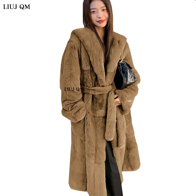 Roupas de inverno com capuz casacos de pelúcia do falso casaco de pele quente grosso solto oversize casaco fofo teddy longo parka feminino 2022