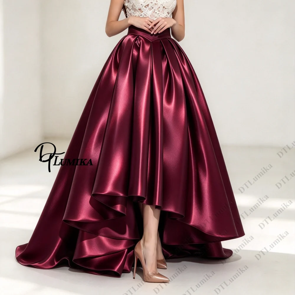 DTLumika New Glossy Satin High Low Skirt for Formal Occasion Wedding Guest Quinceanera Party Prom Cocktail Skirts Customized