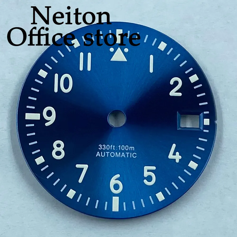 NEITON 29mm black blue green white sterile watch dial luminous fit NH35 movement fit 3 o\'clock crown 3.8 o\'clock crown