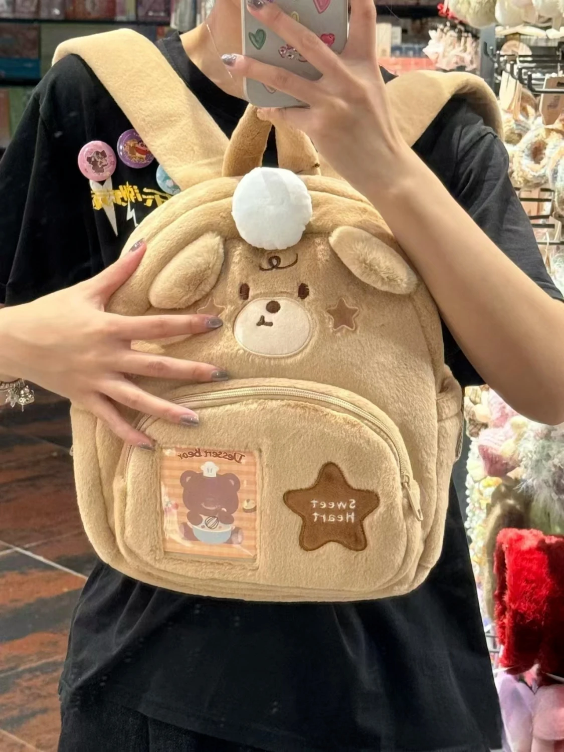 

Xiuya Cute Womens Backpack Small Plush Brown Cook Bear Cartoon Casual Backpacks Japanese Fashion Original Female Aesthetic Bags