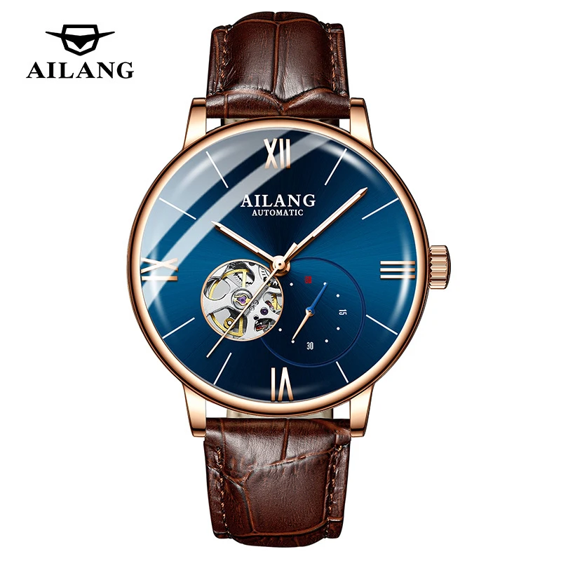 

AILANG мужские механические часы модные деловые мужские часы полностью автоматические полые водонепроницаемые высококачественные наручные часы с турбийоном мужские
