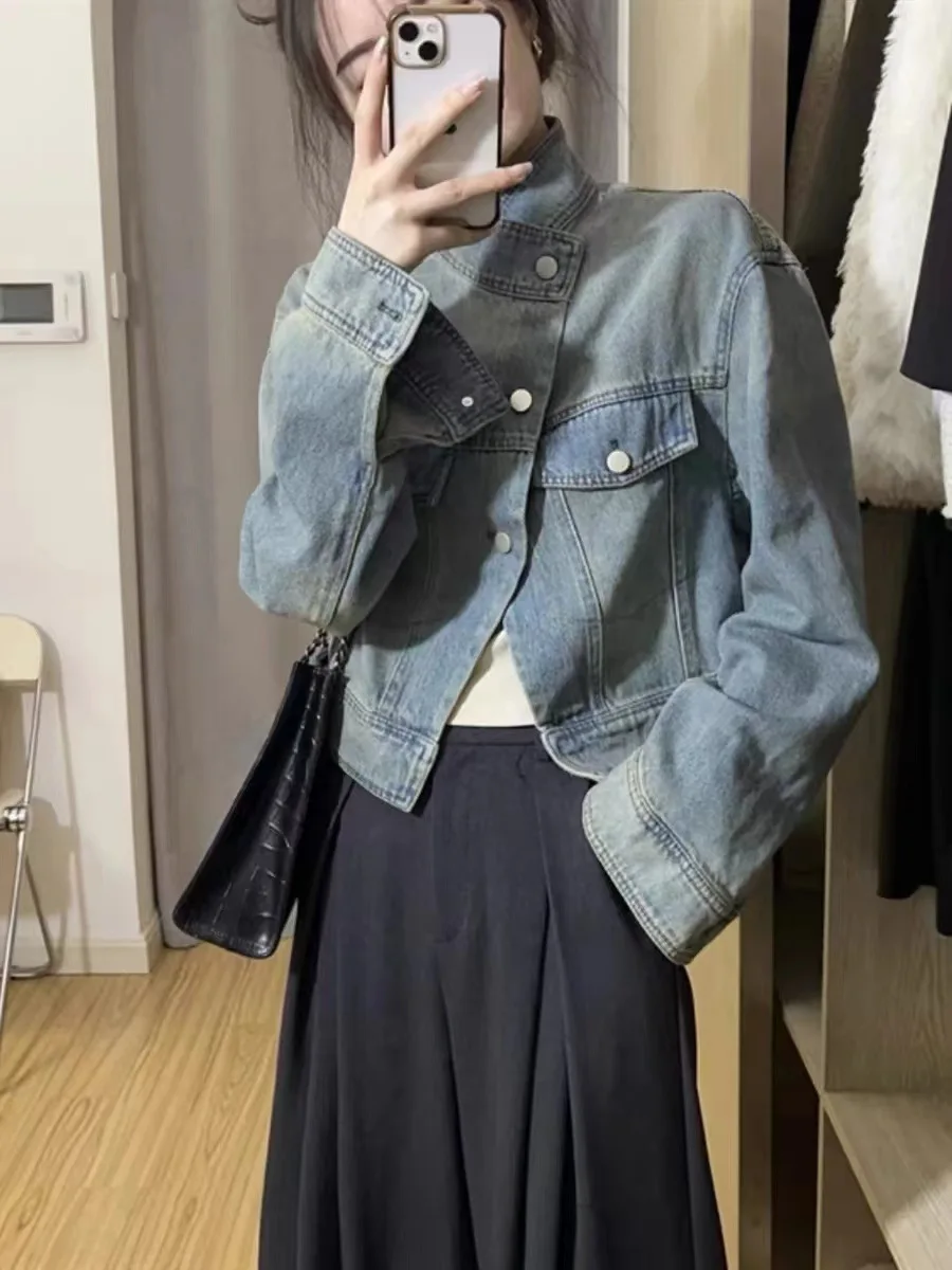 Autumn Long Sleeve Women's Denim Jacket Joker Single-breasted Coat Cardigan Jeans Top Short Outerwears Winter Casual Clothes