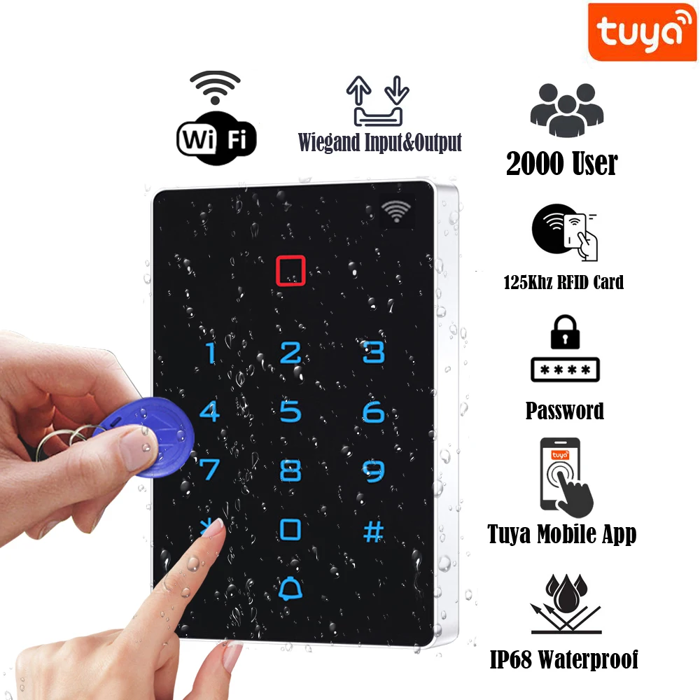 RFID Wifi Tuya APP Standalone Access Control keypad Backlight Touch Card Reader Wiegand Input and Output Waterproof(optional)