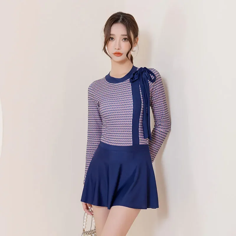 Konservativer Dreieck-Langarm-Bikini für Damen, Sommer, heißer Verkauf der Saison, schlankmachende Überwurf-Badebekleidung, Rock-Stil, M