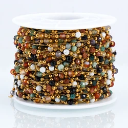 1meter Colorful Stone Stainless Steel Beaded Chain Faceted Crystal Bead Chains for Necklace Bracelet DIY Holiday Jewelry Making