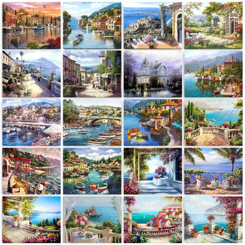 Scenery Classic House Paint By Numbers Kit Acrylic Paints 40*50 Picture By Numbers Photo Home Decor Crafts For Adults Handiwork