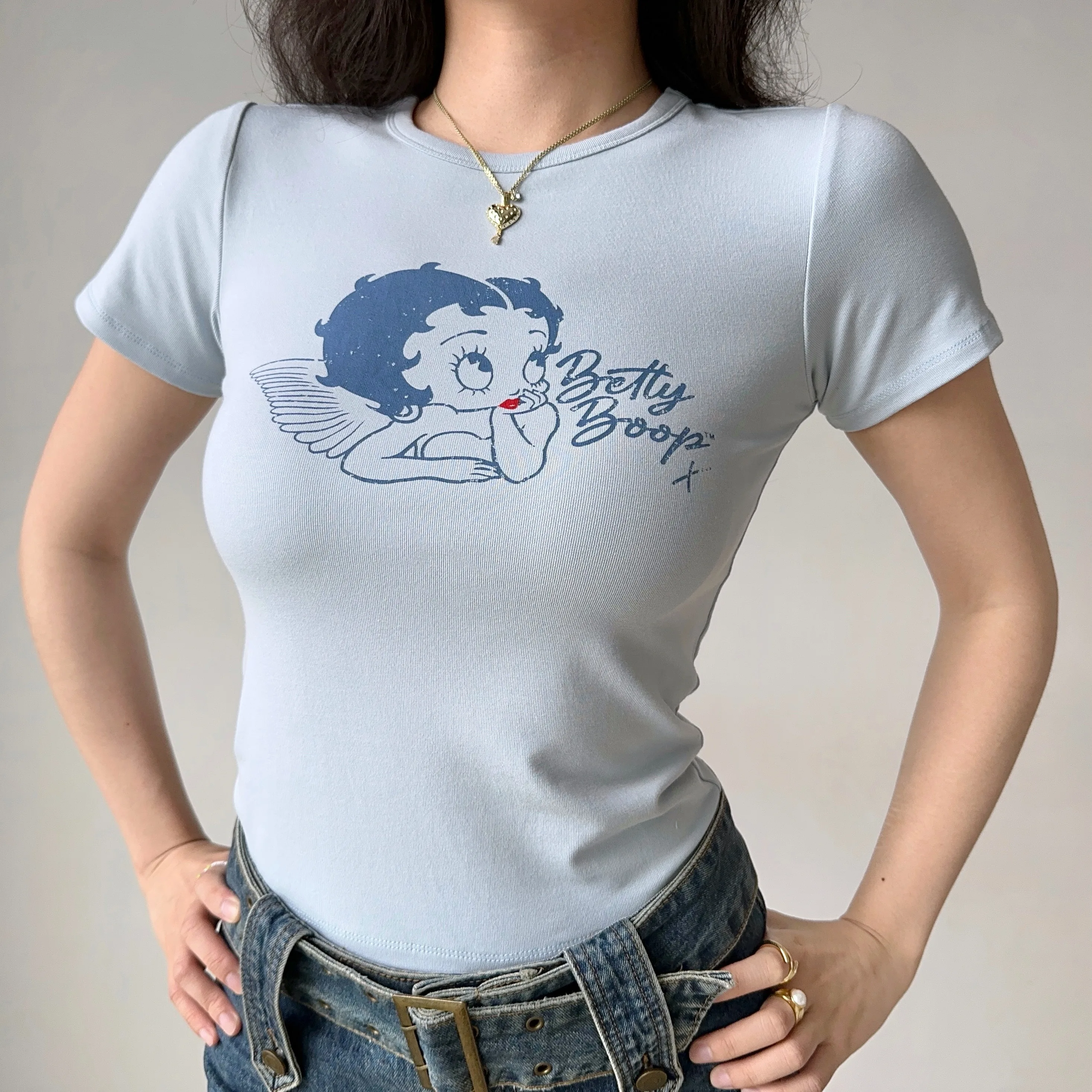 

Go Girl Go, американская ретро-мультяшная футболка с круглым принтом Ne ort Sve, облегающая футболка, женский летний топ Street Sle Faion