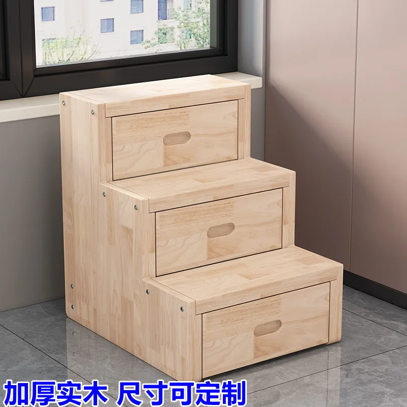 Thickened oak staircase solid wood multi-layer ladder stool climbing ladder balcony bay window storage step combination cabinet