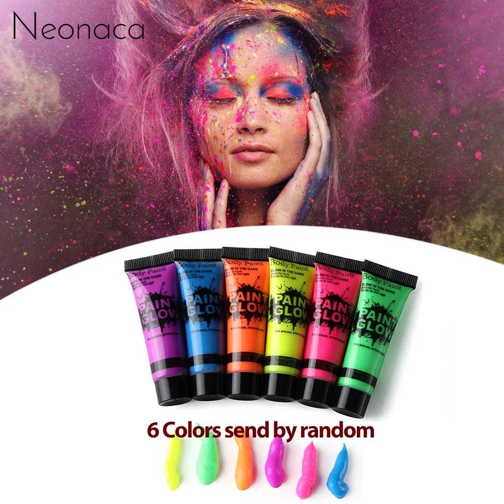 6 Colors Body Art Paint Neon Fluorescent Party Festival Halloween Cosplay Makeup Kids Face Paint UV Glow Painting Beauty Tools