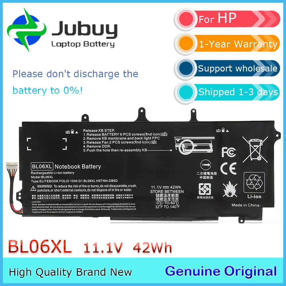 BL06XL 11.1V 42Wh Original Laptop battery for HP EliteBook Folio 1040 G0 G1 G2 HSTNN-DB5D BL06O42XL