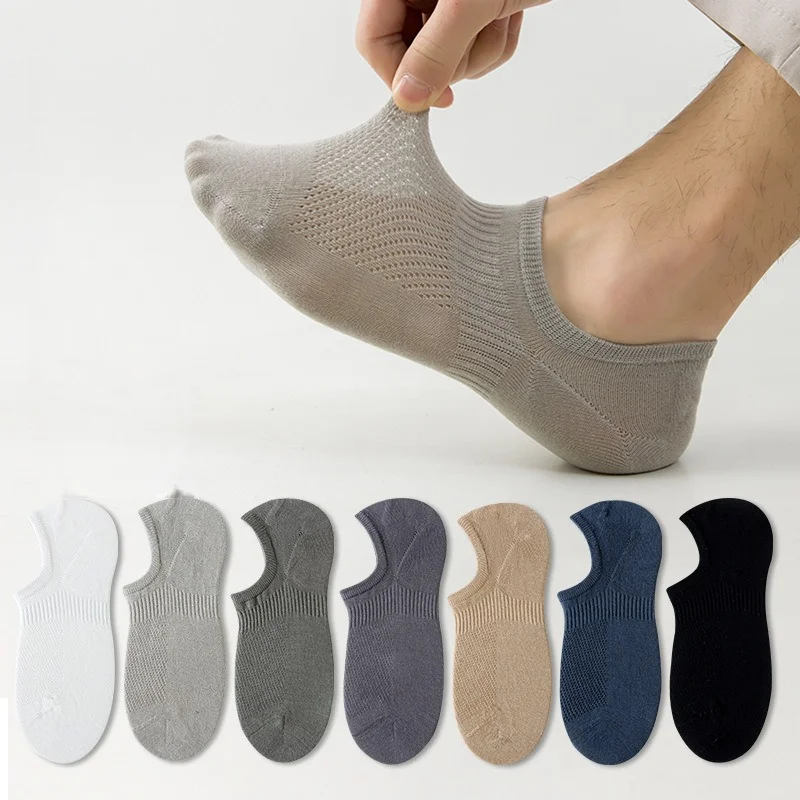 1/3/5 Pairs Men‘s No Show Socks Low Cut Invisible Socks Breathable Cotton Mesh Anti Slip Stay Put Summer Socks EU 38-45 US 6-12