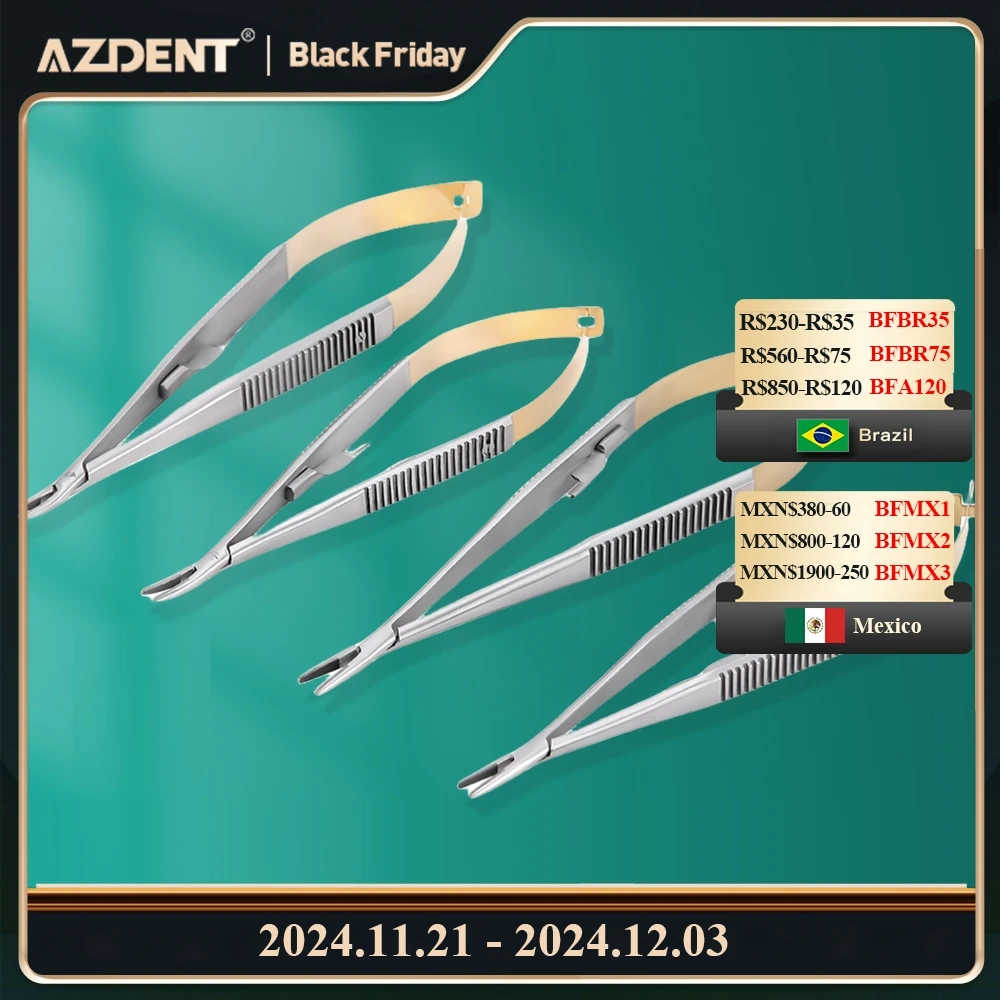 Azdent Straight/Curved Castroviejo Needle Holders with Lock 14cm/16cm Needle Holding Forceps Tweezer Dental Forceps Microsurgery