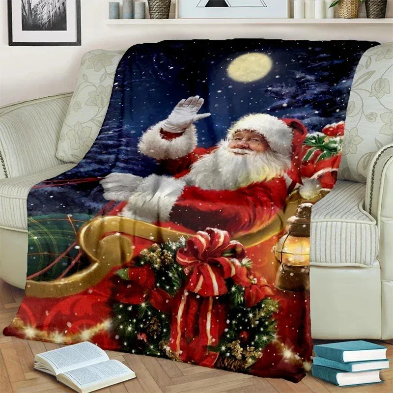 X-max Santa Claus Blanket Printed Blanket Bedroom Livingroom Bed Warm Soft Comfortable AirConditioner Office Travel Thin Gift