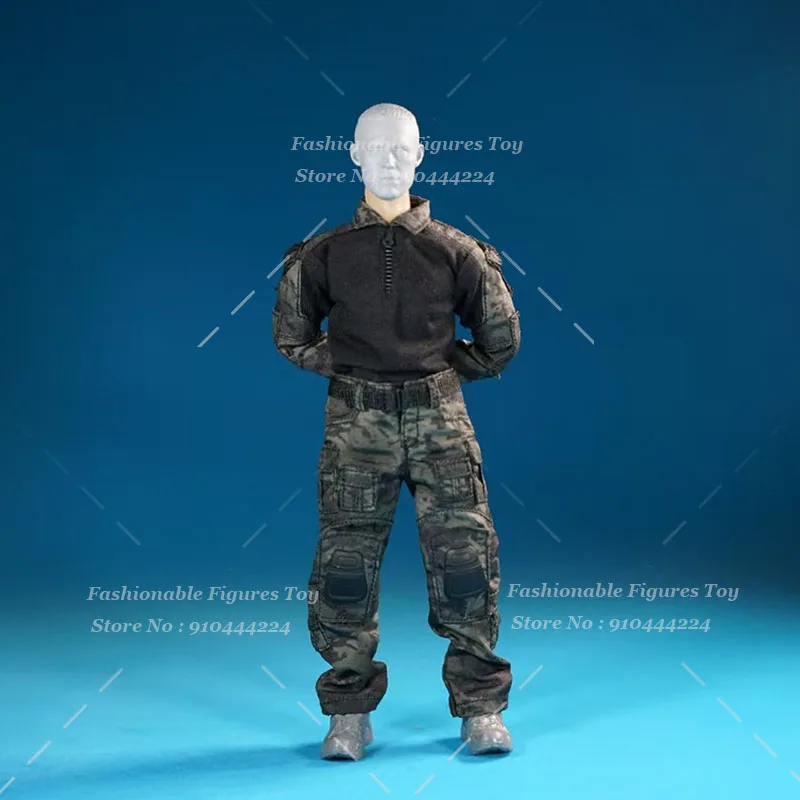 1/12 Men Soldier T-Shirts Combat Military Army Camouflage Long Sleeve Tops Pants Belt Tactical Clothes Fit 6Inch Action Figure