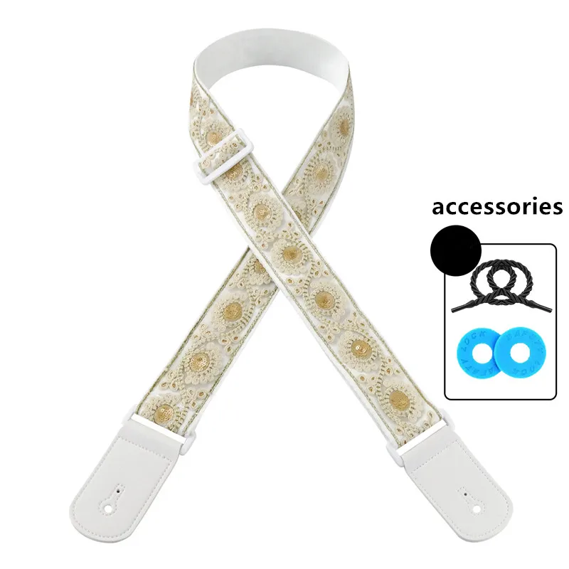 Acoustic Guitar Strap White Classical Bass Electric Guitar Strap Embroidery Strap For Guitar Musical Instruments Accessories