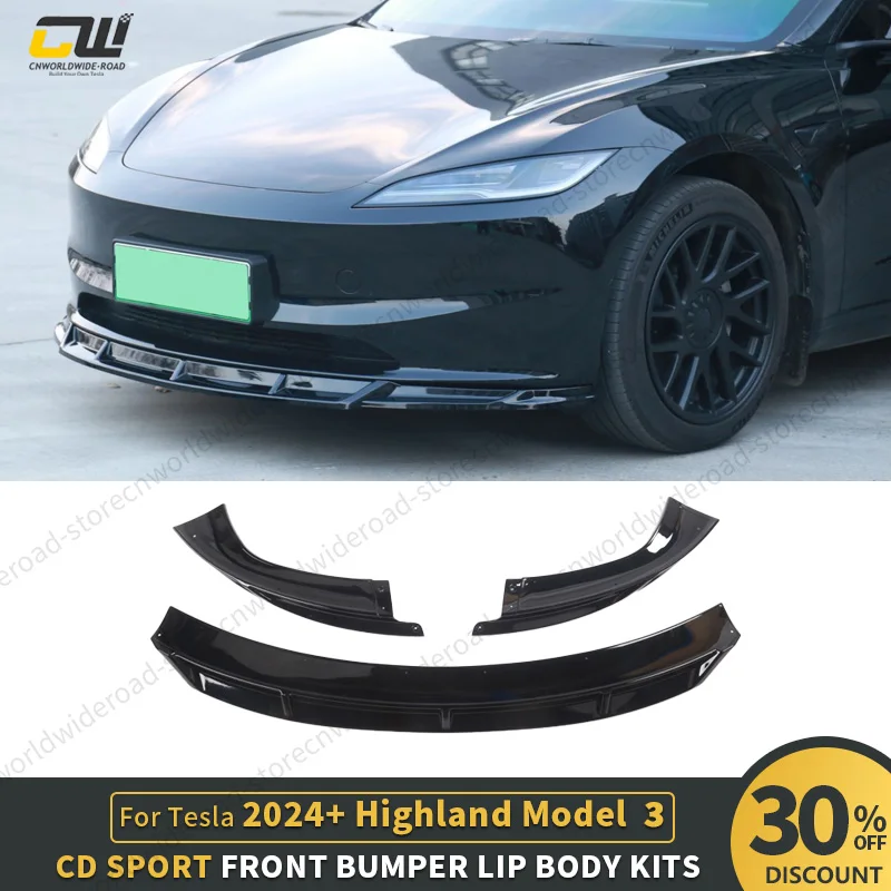 For Tesla 2024+ Model 3 Highland Front Lip Bumper Body Kit Model 3 Body Kit Spoiler Exterior Accessory Car Gloss Carbon Print