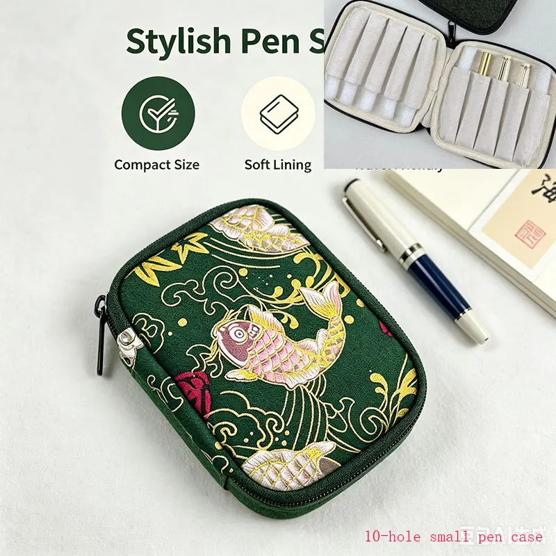 original-handmade-fabric-pen-case-short-fountain-pen-protector-pen-pouch-10-slot-portable-zipper-bag-size-12x13cm