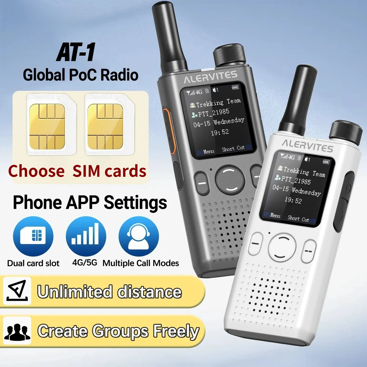 Baofeng PoC-AT1 4-5G Walkie Talkie Cross Regional Communication Secure Encryption Portable Two Way Radio for Team Use Choice SIM