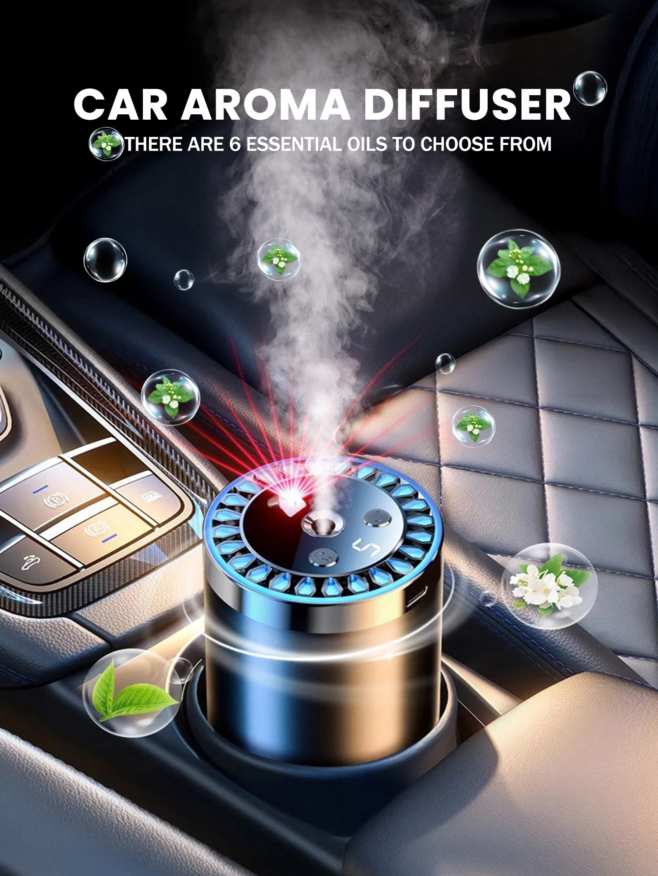 Rechargeable multi-color light romantic starlight lamp, car-mounted aroma diffuser and 5 types of aroma essential oils image 6