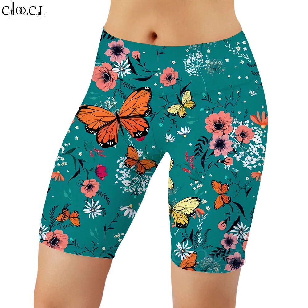 CLOOCL New Casual Women Leggings Butterfly Flower 3D Printed Shorts Female Gym Workout Sports Push-up Legging Sportswear