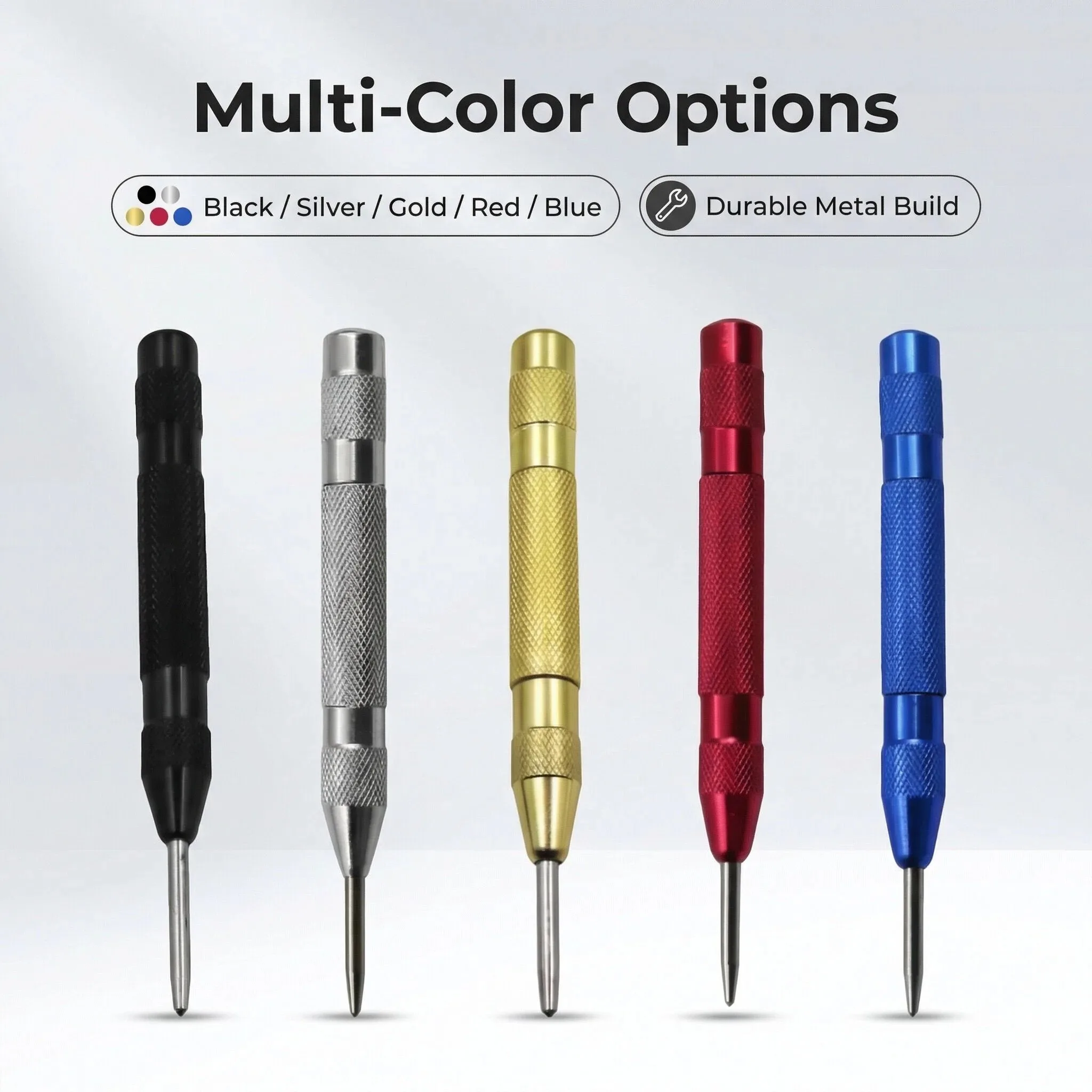 Professional Spring-Loaded Center Punch Tool | 5-inch Automatic Center Punch for Metal, Wood, and Plastic