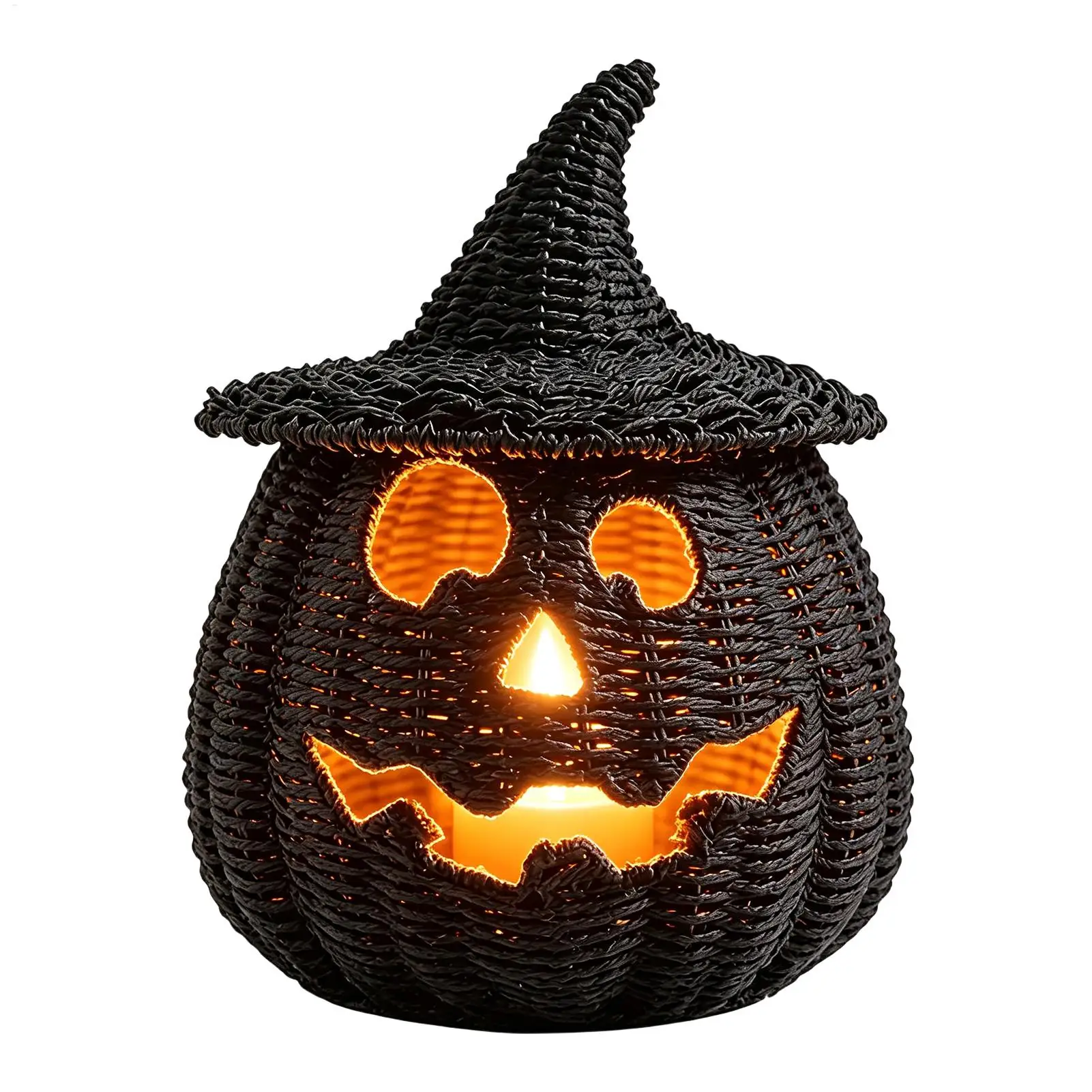 Halloween simulation woven pumpkin with witch's hat cover/ handmade resin pumpkin lantern/ Halloween Witch Hat  Pumpkin Baskets