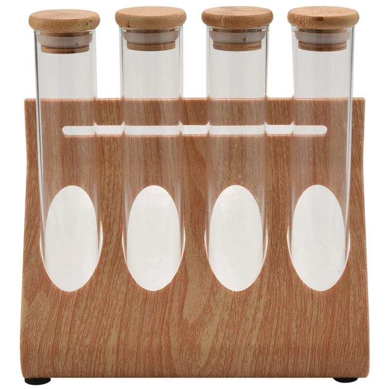 Wooden Coffee Beans Tea Display Rack Stand Glass Test Tube Sealed Storage Decorative Ornaments Cereals Canister for-AT35